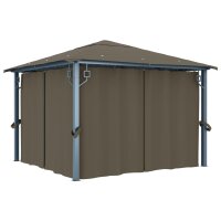 vidaXL Pavillon mit Vorh&auml;ngen &amp; LED-Lichterkette 300x300 cm Taupe Alu