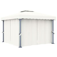 vidaXL Pavillon mit Vorh&auml;ngen &amp; LED-Lichterkette 3x3 m Cremewei&szlig;