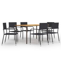 vidaXL 7-tlg. Garten-Essgruppe Poly Rattan Schwarz