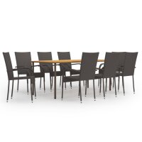 vidaXL 9-tlg. Garten-Essgruppe Poly Rattan Braun