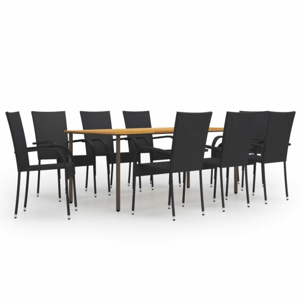 vidaXL 9-tlg. Garten-Essgruppe Poly Rattan Schwarz