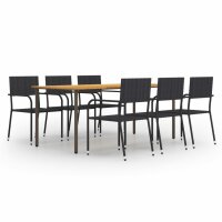 vidaXL 7-tlg. Garten-Essgruppe Poly Rattan Schwarz