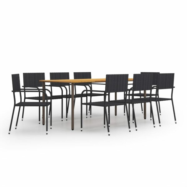 vidaXL 9-tlg. Garten-Essgruppe Poly Rattan Schwarz