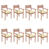 vidaXL Stapelbare Gartenstühle mit Kissen 8 Stk. Massivholz Teak