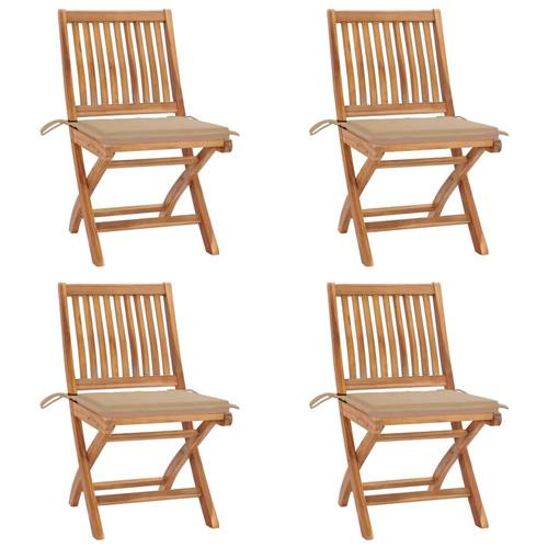 vidaXL Klappbare Gartenstühle mit Kissen 4 Stk. Massivholz Teak