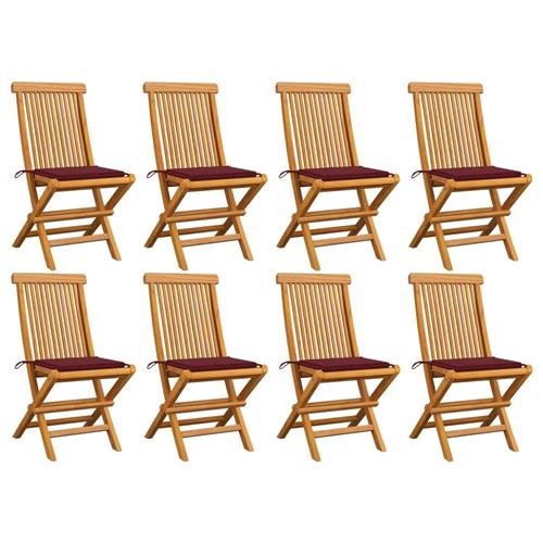 vidaXL Gartenstühle mit Weinroten Kissen 8 Stk. Massivholz Teak