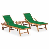 vidaXL Sonnenliegen 2 Stk. mit Tisch und Auflagen Massivholz Teak