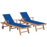 vidaXL Sonnenliegen 2 Stk. mit Auflagen K&ouml;nigsblau Massivholz Teak