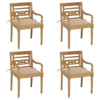 vidaXL Batavia-Stühle mit Kissen 4 Stk. Massivholz Teak
