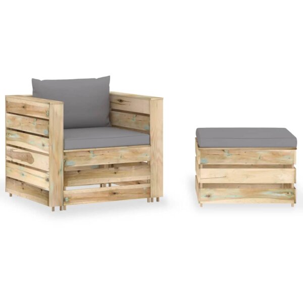 vidaXL 2-tlg. Garten-Lounge-Set mit Kissen Gr&uuml;n Impr&auml;gniertes Holz