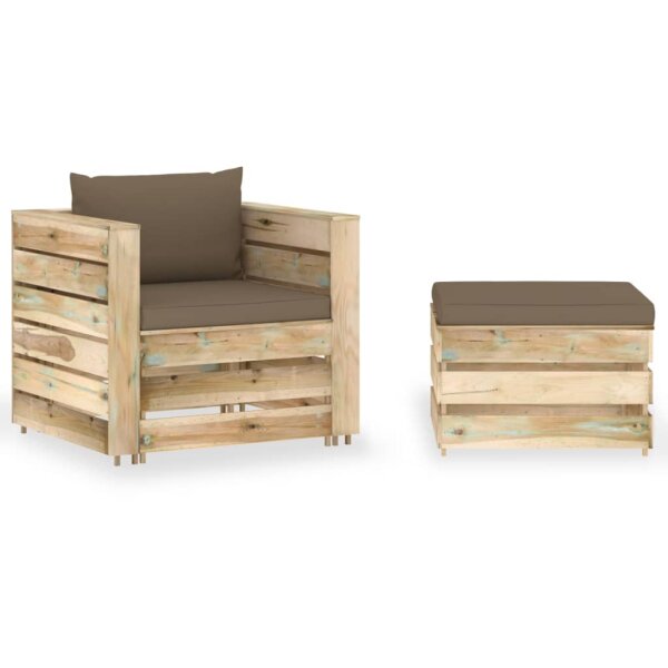 vidaXL 2-tlg. Garten-Lounge-Set mit Kissen Gr&uuml;n Impr&auml;gniertes Holz