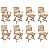 vidaXL Klappbare Gartenstühle mit Kissen 8 Stk....