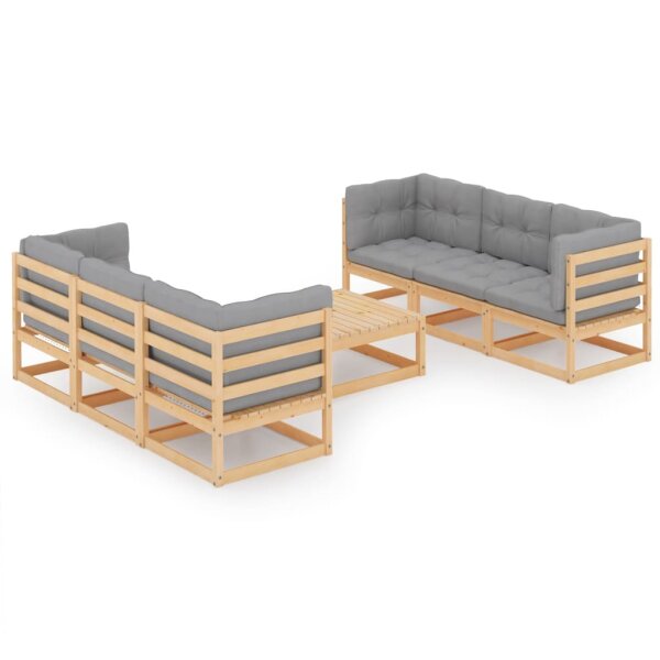 vidaXL 7-tlg. Garten-Lounge-Set mit Kissen Kiefer Massivholz