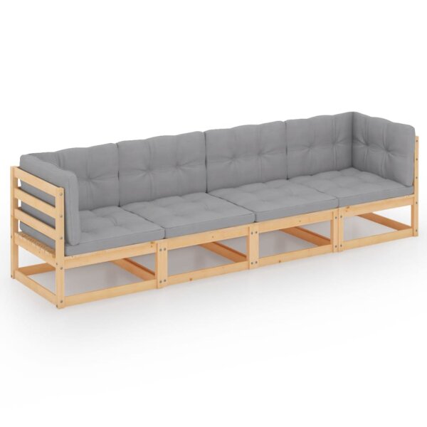 vidaXL 4-Sitzer-Gartensofa mit Kissen Kiefer Massivholz