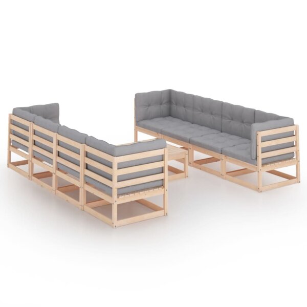 vidaXL 9-tlg. Garten-Lounge-Set mit Kissen Kiefer Massivholz