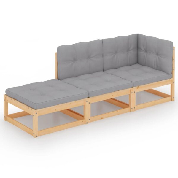 vidaXL 3-tlg. Garten-Lounge-Set mit Kissen Kiefer Massivholz