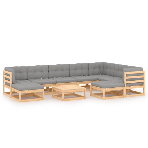 vidaXL 10-tlg. Garten-Lounge-Set mit Kissen Kiefer Massivholz