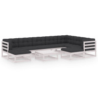 vidaXL 10-tlg. Garten-Lounge-Set mit Kissen Weiß Kiefer Massivholz