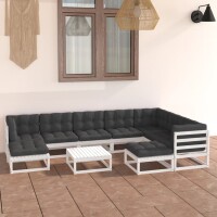 vidaXL 10-tlg. Garten-Lounge-Set mit Kissen Wei&szlig; Kiefer Massivholz