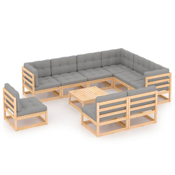 vidaXL 10-tlg. Garten-Lounge-Set mit Kissen Kiefer Massivholz