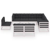 vidaXL 10-tlg. Garten-Lounge-Set mit Kissen Wei&szlig; Kiefer Massivholz