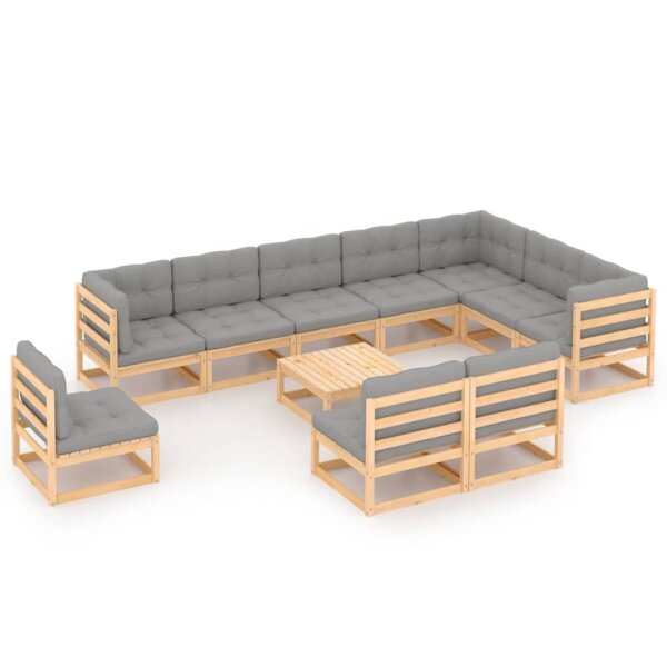 vidaXL 10-tlg. Garten-Lounge-Set mit Kissen Kiefer Massivholz