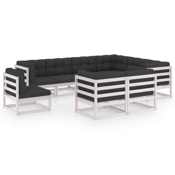 vidaXL 9-tlg. Garten-Lounge-Set mit Kissen Wei&szlig; Kiefer Massivholz