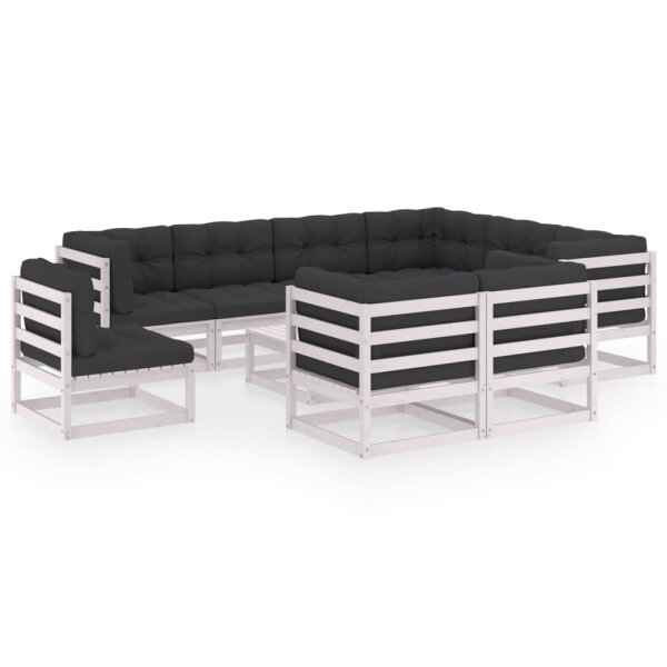 vidaXL 10-tlg. Garten-Lounge-Set mit Kissen Wei&szlig; Kiefer Massivholz