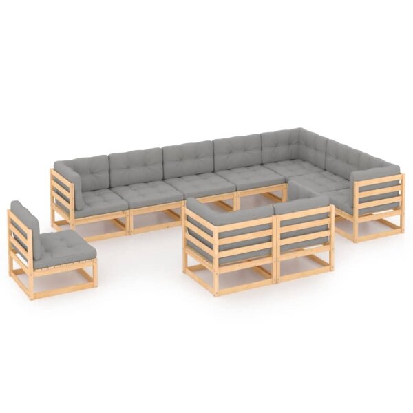 vidaXL 10-tlg. Garten-Lounge-Set mit Kissen Kiefer Massivholz