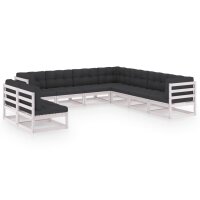 vidaXL 9-tlg. Garten-Lounge-Set mit Kissen Wei&szlig; Kiefer Massivholz