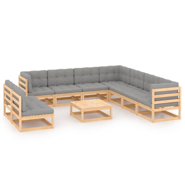 vidaXL 10-tlg. Garten-Lounge-Set mit Kissen Kiefer Massivholz