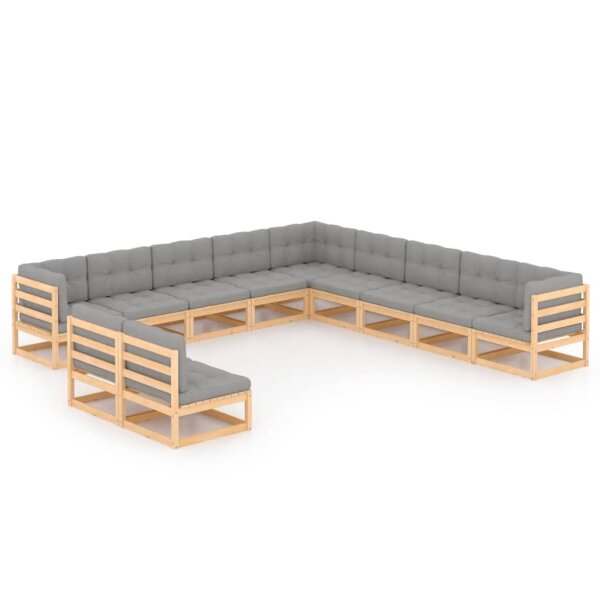 vidaXL 11-tlg. Garten-Lounge-Set mit Kissen Kiefer Massivholz