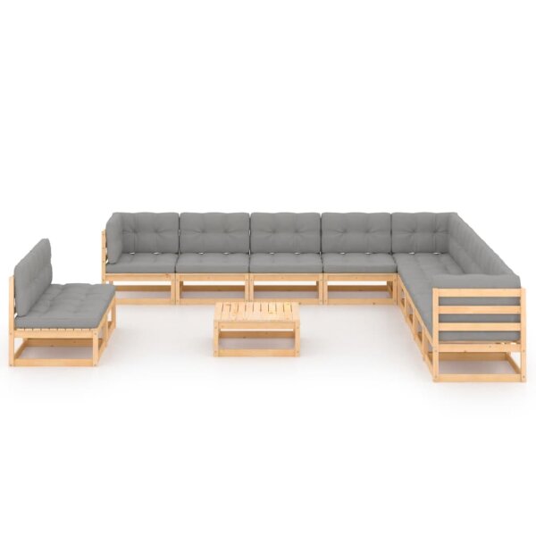 vidaXL 12-tlg. Garten-Lounge-Set mit Kissen Kiefer Massivholz