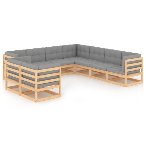 vidaXL 9-tlg. Garten-Lounge-Set mit Kissen Kiefer Massivholz