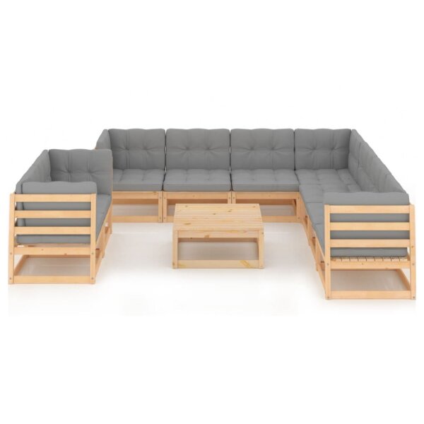 vidaXL 10-tlg. Garten-Lounge-Set mit Kissen Kiefer Massivholz