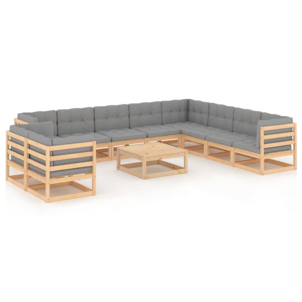 vidaXL 11-tlg. Garten-Lounge-Set mit Kissen Kiefer Massivholz