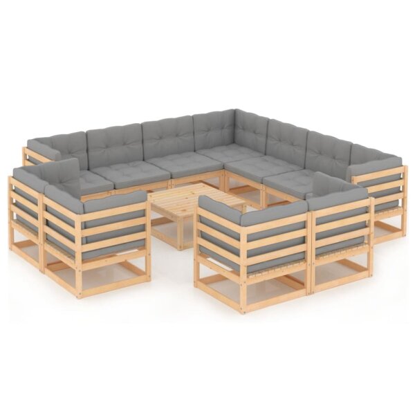 vidaXL 12-tlg. Garten-Lounge-Set mit Kissen Kiefer Massivholz