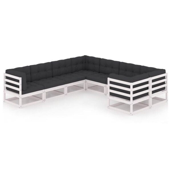 vidaXL 8-tlg. Garten-Lounge-Set mit Kissen Wei&szlig; Kiefer Massivholz