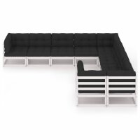 vidaXL 9-tlg. Garten-Lounge-Set mit Kissen Wei&szlig; Kiefer Massivholz