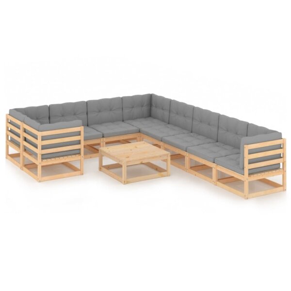 vidaXL 10-tlg. Garten-Lounge-Set mit Kissen Kiefer Massivholz