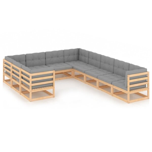 vidaXL 10-tlg. Garten-Lounge-Set mit Kissen Kiefer Massivholz