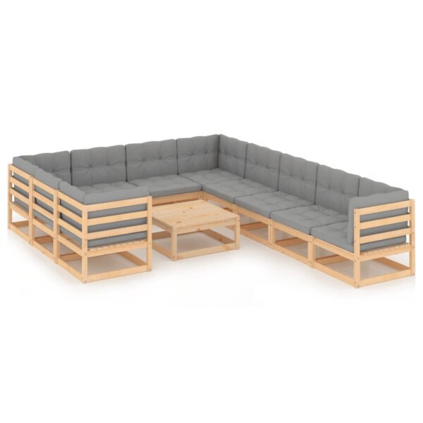 vidaXL 11-tlg. Garten-Lounge-Set mit Kissen Kiefer Massivholz