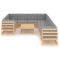 vidaXL 11-tlg. Garten-Lounge-Set mit Kissen Kiefer Massivholz