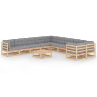 vidaXL 11-tlg. Garten-Lounge-Set mit Kissen Kiefer Massivholz