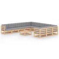 vidaXL 12-tlg. Garten-Lounge-Set mit Kissen Kiefer Massivholz