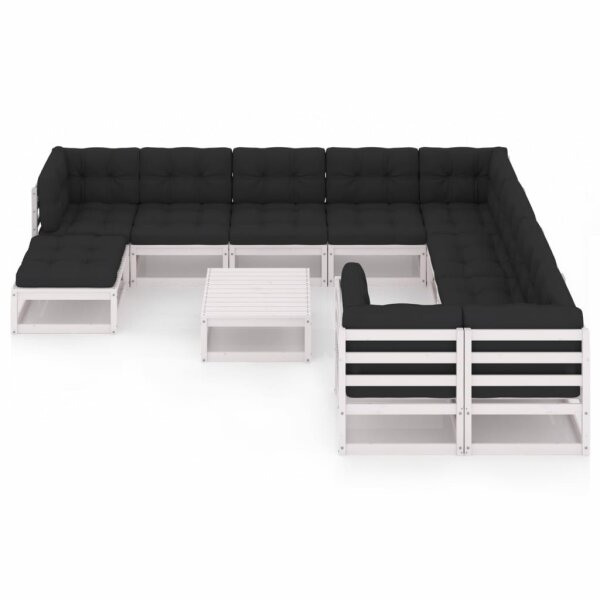 vidaXL 11-tlg. Garten-Lounge-Set mit Kissen Wei&szlig; Kiefer Massivholz