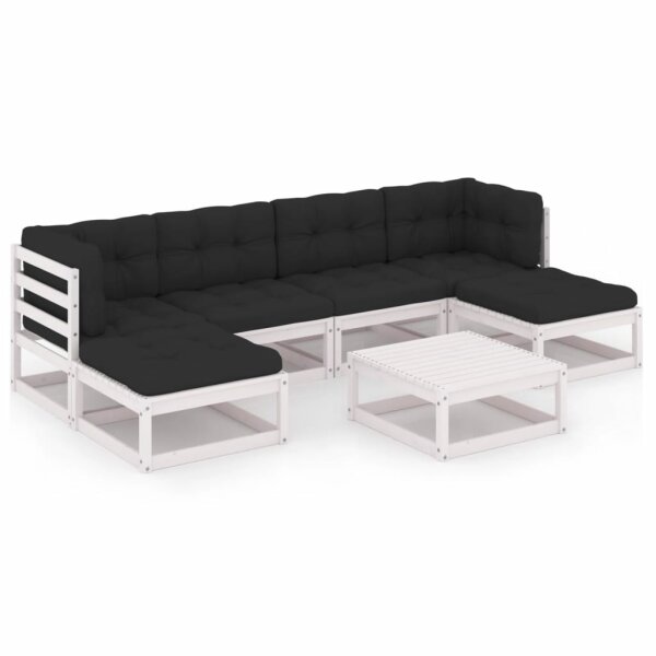 vidaXL 7-tlg. Garten-Lounge-Set mit Kissen Wei&szlig; Kiefer Massivholz