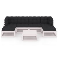 vidaXL 7-tlg. Garten-Lounge-Set mit Kissen Wei&szlig; Kiefer Massivholz