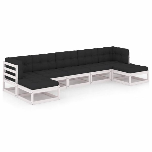 vidaXL 7-tlg. Garten-Lounge-Set mit Kissen Wei&szlig; Kiefer Massivholz