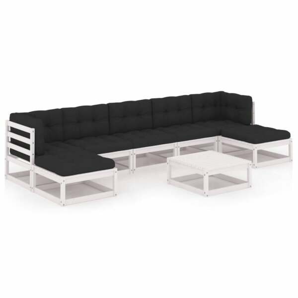 vidaXL 8-tlg. Garten-Lounge-Set mit Kissen Wei&szlig; Kiefer Massivholz